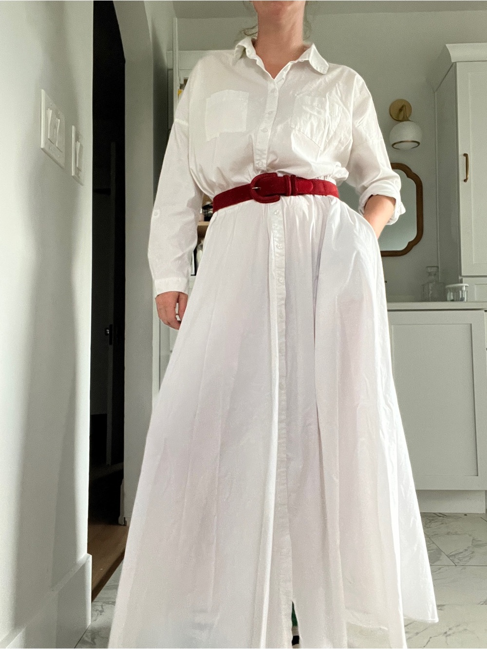 White Maxi Shirt Dress - Long sleeve Button-Down plus size - Picture 14 of 14